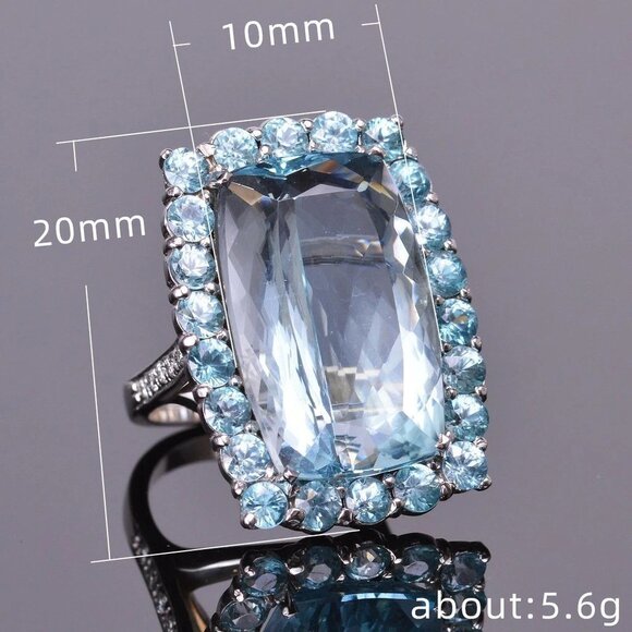 🎀Refine Thin Super Large Pure Light Blue Zircon Rings for Women, MARR9218 - Picture 5 of 5